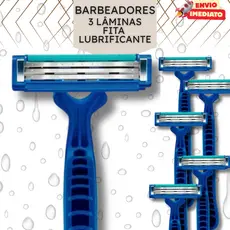 Kit com Aparelhos de Barbear Barbeadores Azul 12cm com Tripla Lâmina e Fita Lubrificante Barbeador - 24,36,48,96 ou 120