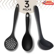 Jogo com 2, 3 ou 6 Utensílios de Cozinha Silicone – Colher, Concha e Escumadeira
