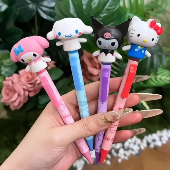 Caneta Esferográfica de Desenho Animado Gatinho Kuromi com Braço Móvel, Tipo de Pressão, Material Escolar para Estudante