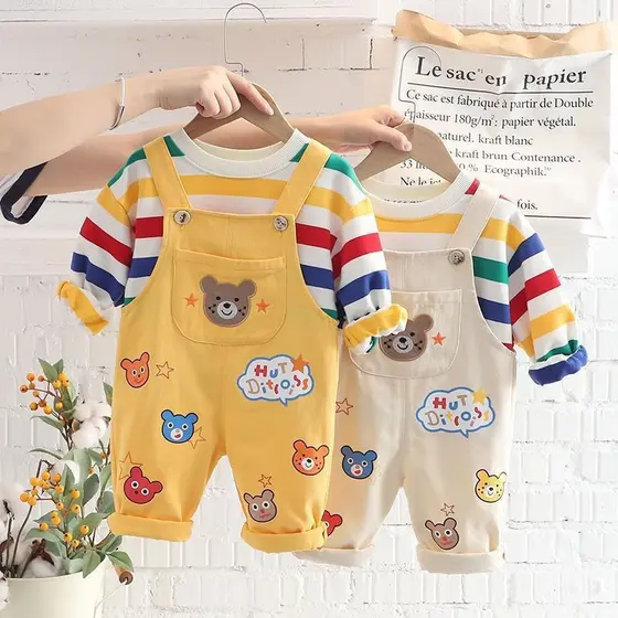 Meninos Ternos Roupas Do Bebê Autunm Novo Estilo De Moda Algodão Cardian Arco-Íris Urso Impressão Camisa E Calça Babi De