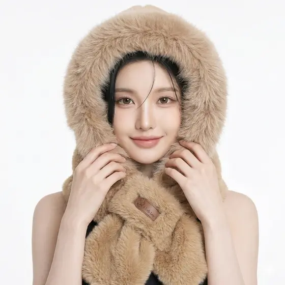 Gorro de lã  Inverno Chapéu Kawaii Adulto Capa de Cachecol 3 em 1de ovelha Forrada De Pelinho FMZ8517