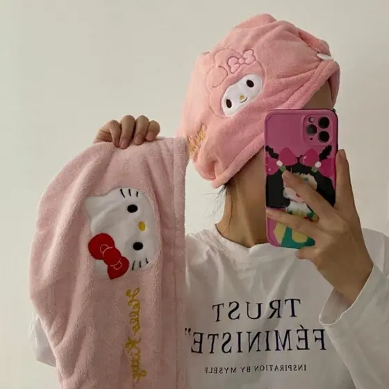 Touca de Secagem de Cabelo em Veludo Coral KT, Super Absorvente, Macia e de Secagem Rápida