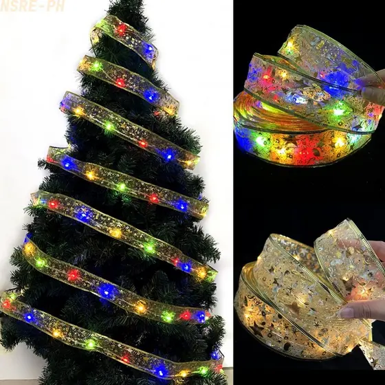 Fita LED 2M Com 20 Lâmpadas E Laços De Vermelha Dourada Prateada Para Uso Sazonal