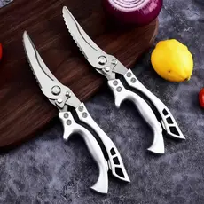 Tesoura Multiuso Aço Inox Profissional Cozinha Corta Ossos Frango Carne Peixes Trava de Segurança