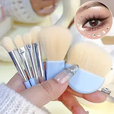 Kit Maquiagem Jogo de 6 Pincéis Iniciante  Mini Coloridos Portáteis para Viagem Base Pó Contorno Blush