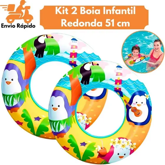Kit 2 Boias Infantis 51cm Redondas para Crianças Diversão na Água