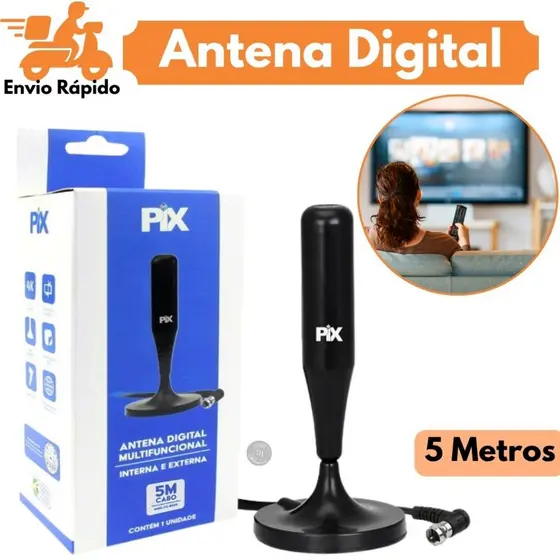 Antena Digital TV 5m HD Interna/Externa | Alta Sensibilidade, Sinal Forte e Máxima Recepção