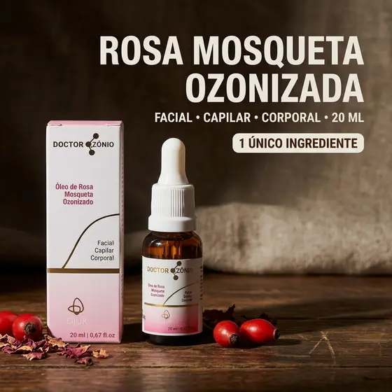Óleo de Rosa Mosqueta Puro Ozonizado 20ml Facial Corporal Capilar Estrias Manchas Vegano Sem Parabeno Conta-Gotas