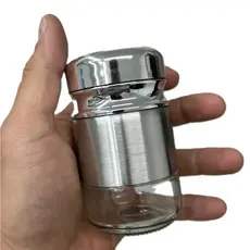 Porta Tempero Elegante 120 ml de Vidro com Tampa Prateada - Saleiro Paliteiro Pimenteiro