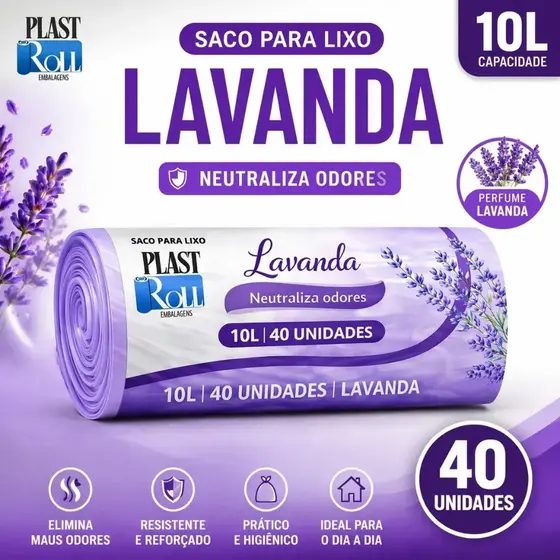 Saco Lixo Perfumado Pia e Banheiro Cozinha Lavanda 10L Multiuso Anti Odor