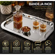 Bandeja Elegante para Cantinho do Café da Manhã Decorativa em Aço Inox Premium 33x24