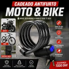 Cadeado Antifurto Moto Bike Bicicleta Cabo De Aço 70cm Trava Segurança 2 Chaves