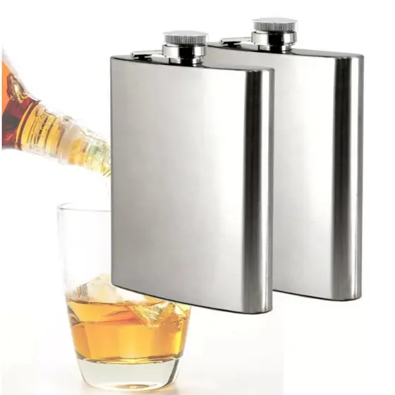 KIT Cantil de Bolso 230ML em aço inox 8 oz Porta Bebidas Whisky Vodka Rum Viagem Presente Luxo Masculino