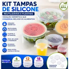 Kit Tampas de Silicone Universal Reutilizável Vedação Hermética 6, 12 ou 18 Unidades