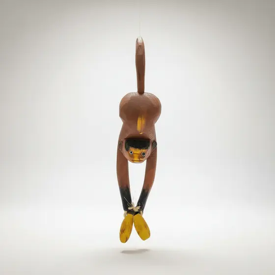 Macaco Madeira Pendurado Pequeno Artesanal Decorativo Escultura Animal Tropical Rústico Casa