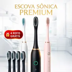 Escova de Dentes Elétrica 2un. ou 1un. - Recarregável + 4 Refis Grátis - 6 Modos Limpeza IPX7