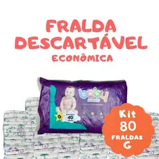 Fralda Descartável Infantil Econômica G Kit c/2 Pacotes C/40 Unds Total de 80 Fraldas Ajustável Anti Assadura