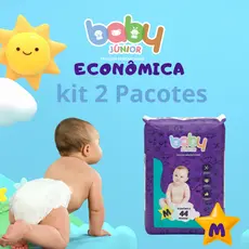 Kit Fralda Descartável Baby Junior Econômica M Com 2 Pacotes de 44 Fraldas Totalizando 88 Unds