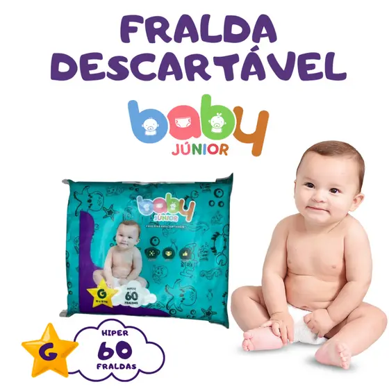 Fralda Descartável Infantil Hiper G C/60 Unidades Fraldas Ajustáveis e Anti Assadura
