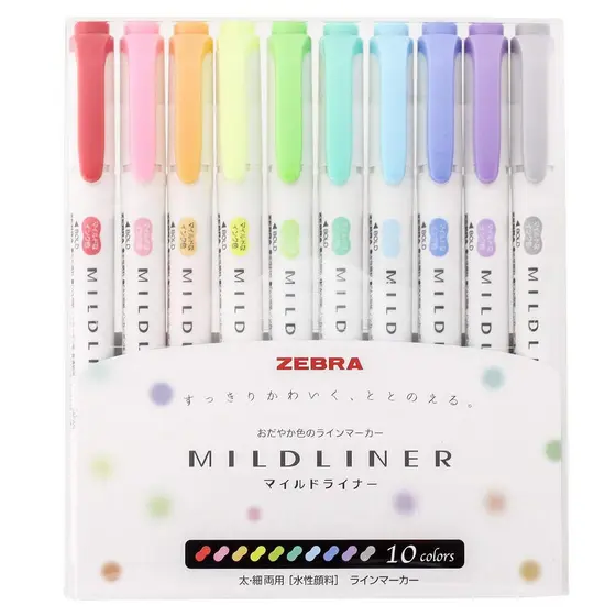 Zebra Mildliner Highlighter 10 Colors with Hard Case Yellow WKT7-HD-Y-AZ