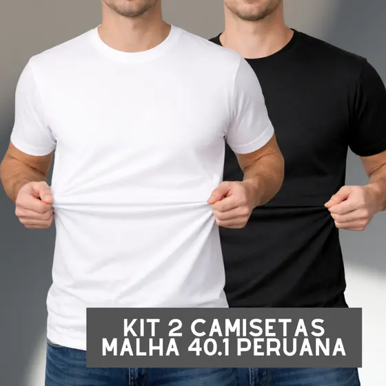 Kit 2 Camisetas Peruana Cotton 40.1 Premium Algodão Elastano Masculino Premium
