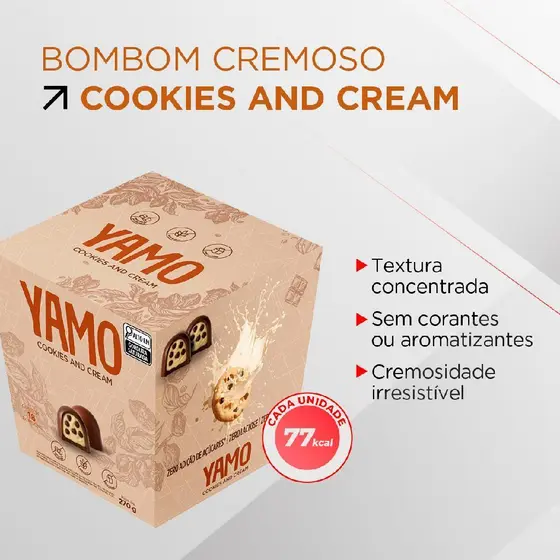 Bombom zero açúcar recheio de cookies caixa com 18 un 15g cada yamo topway