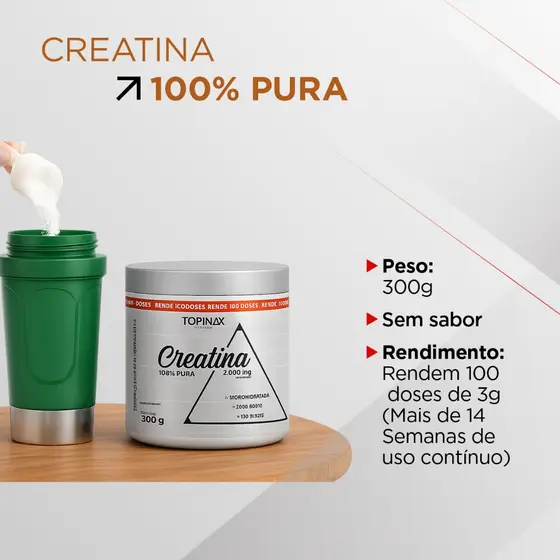 Creatina 100% pura monohidratada pote 300g topway sem sabor em pó