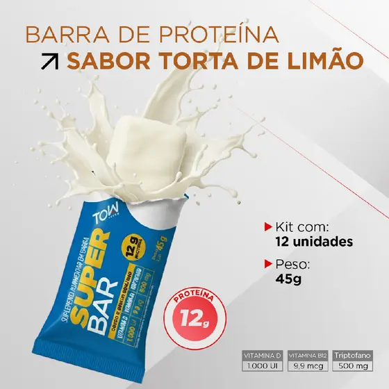 Barra de proteína super bar leitinho 45g topway caixa com 12 unidades
