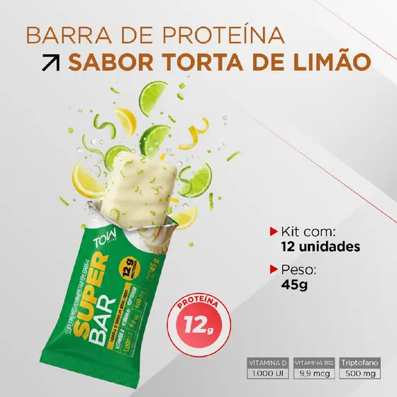 Barra de proteína super bar torta de limão 45g topway caixa com 12 unidades
