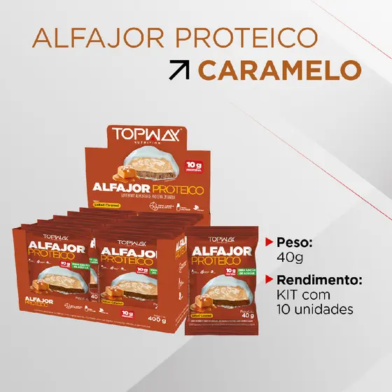 Alfajor proteíco caramelo salgado sem adição de açúcar topway caixa com 10 unidades