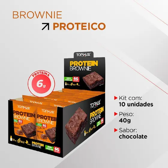 Kit 10 Brownie proteico com whey sabor chocolate sem glúten topway 40g