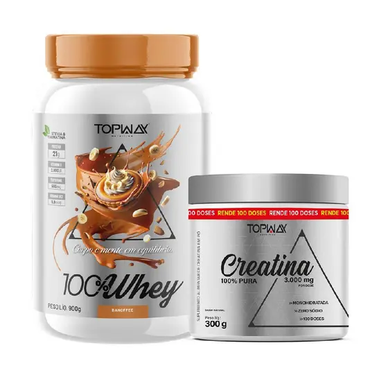 Kit Whey sabor banoffe 900g e Creatina 100% pura 300g topway