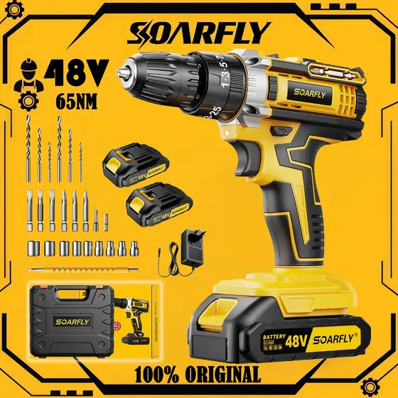 SOARFLY Furadeira e parafusadeira sem fio de 12V/48V, incluindo 1 ou 2 Baterias, com ou sem caixa de Ferramentas