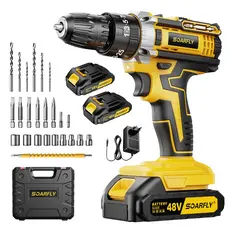 Parafusadeira Furadeira Sem Fio 48V Recarregáveis 2 Baterias Com Maleta e Acessórios 28pcs Completo