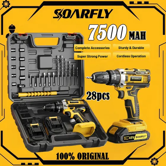 Parafusadeira Furadeira 48V 2 Baterias Com Maleta e Acessórios Completo 28pcs