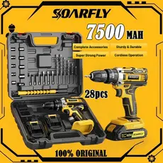 SOARFLY Parafusadeira Furadeira 48V 2 Baterias Com Maleta e Acessórios Completo 28pcs