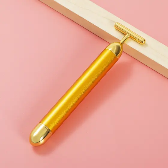 Instrumento de beleza vibratório em forma de T Gold Beauty Bar Massageador(FT)