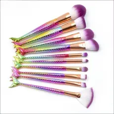 Kit 10 Pincéis Sereia Unicórnio Lindo Maquiagem Para Base Blush E Sombra De Olhos Cerdas Macias(FT)