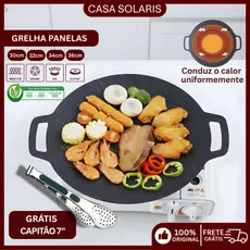 Frigideira Grill Redonda Antiaderente de Ferro – Chapa para Churrasco, Grelhar Carnes e Legumes
