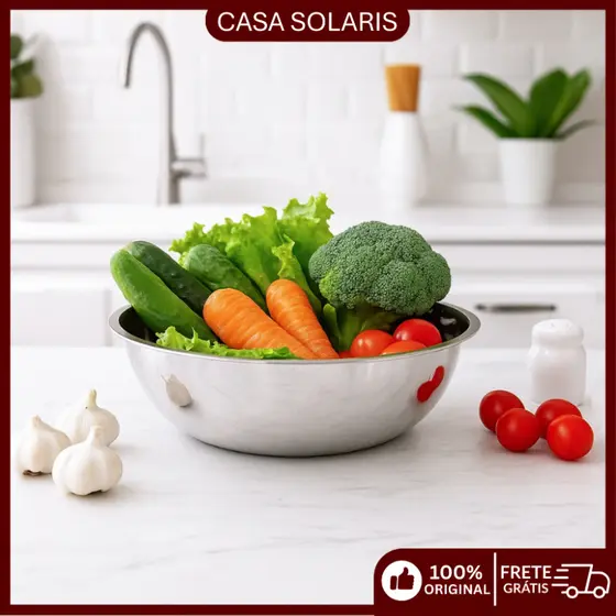 Bacia Inox Multiuso para Alimentos Frutas Legumes Sopa Cozinha Resistente Antiaderente