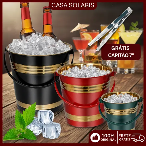 Balde De Gelo Inox Balde De Gelo 1/3/6 Litros Ideal Para Resfriar Cervejas Uísque Champanhe Festas