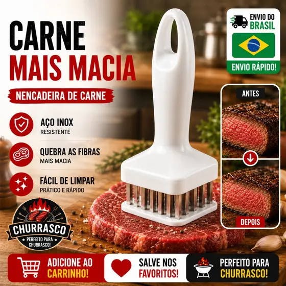 Amaciador de Carne Premium 24 Agulhas Inox Carne batedor manual profissional Envio Rápido do Brasil