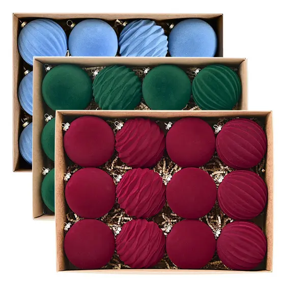 12 Unidades/Conjunto Bolas De Veludo De Natal De 8 cm , Enfeites De Árvore Pendurados Feitos À Mão , Luzes Para-&