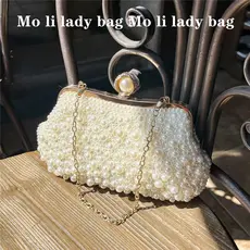 Nova bolsa de pérolas, bolsa de mão estilo cheongsam, bolsa transversal, bolsa feminina, bolsa vintage com contas Hanfu,