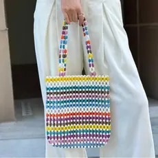 Bolsa feminina de madeira feita à mão, bolsa bucket com contas, bolsa de noite, bolsa oca, bolsa de ombro feminina para