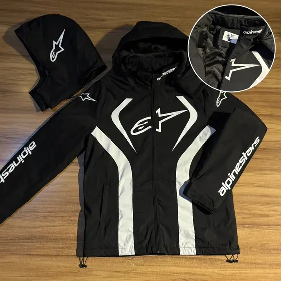 Jaqueta Forrada Peluciada Masculina Alp Preto Capuz Estampada
