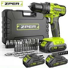 ZPER Furadeira Parafusadeira A Bateria 21V Com Duas Bateria Maleta Kit Ferramentas Completo
