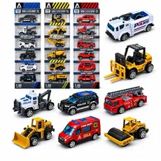 Kit Com 6 Carrinhos De Ferro Miniatura Polícia Construção Bombeiro Brinquedo