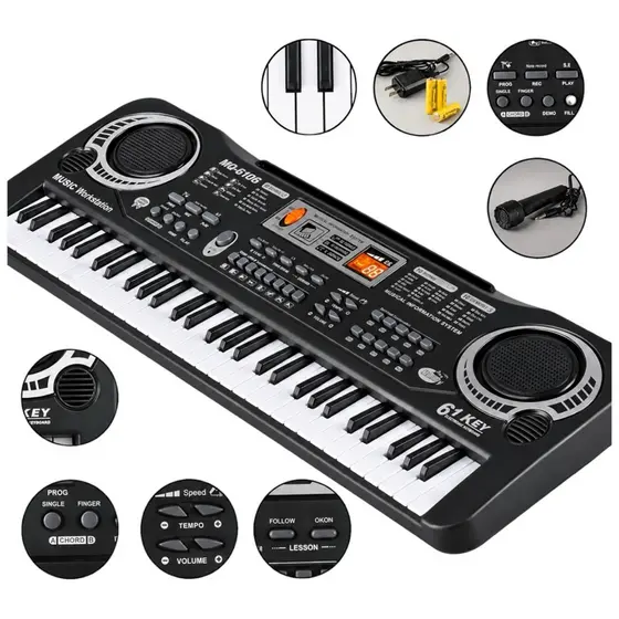 Brinquedo Teclado Piano Elétrico Infantil De 61 Teclas Com Microfone E Fonte