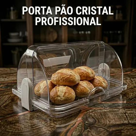 Porta Pão Cristal Armazenador Com Tampa Articulável Profissional Para Pães Bolos Mesa 30x20cm